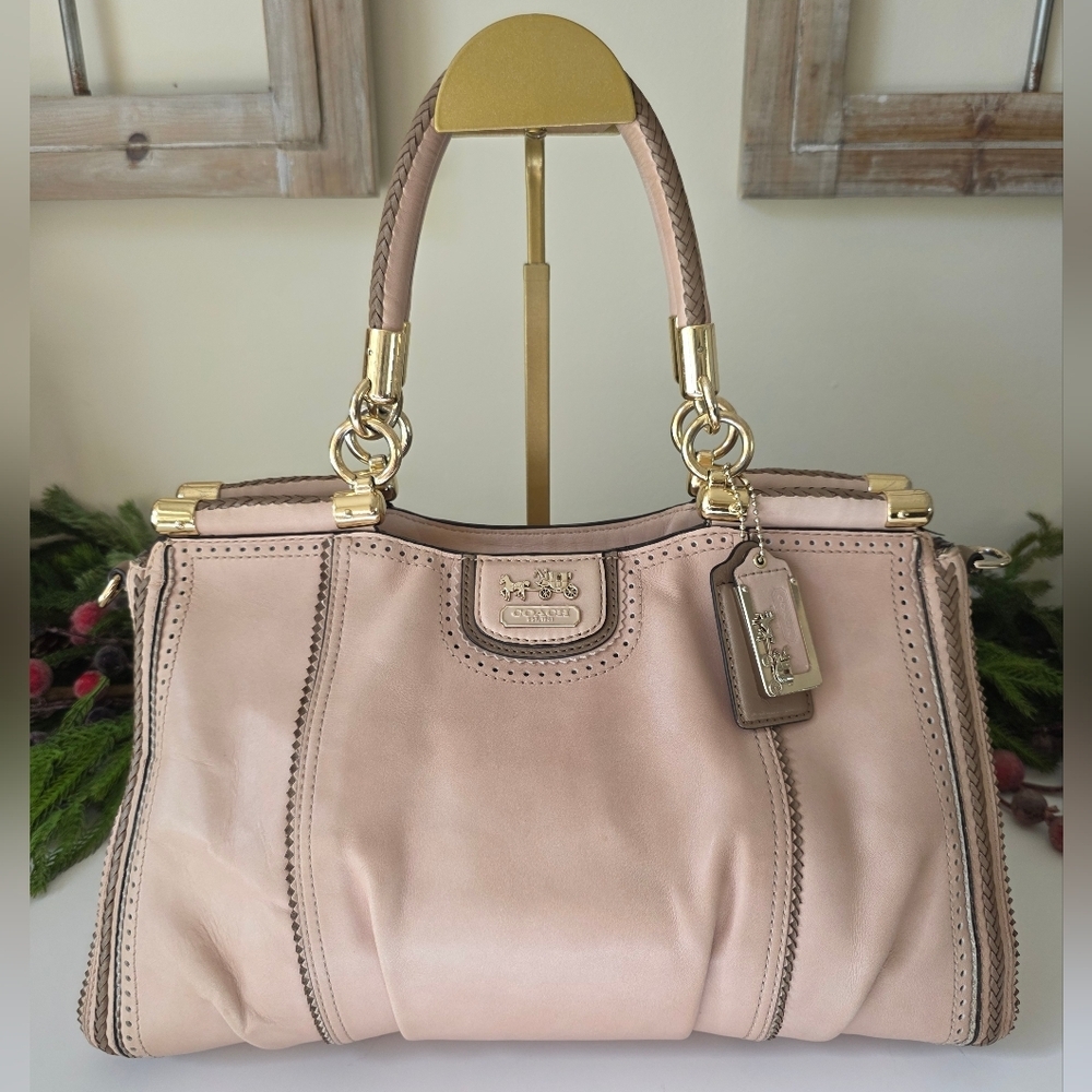 Coach Madison Pinnacle Carrie Satchel Blush Leather Zig Zag Perforated